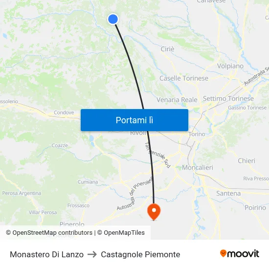 Monastero Di Lanzo to Castagnole Piemonte map