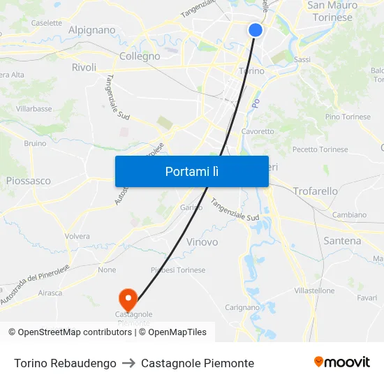 Torino Rebaudengo to Castagnole Piemonte map