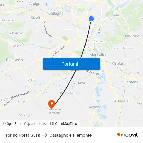 Torino Porta Susa to Castagnole Piemonte map