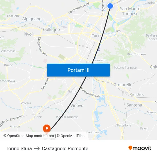 Torino Stura to Castagnole Piemonte map