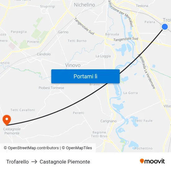 Trofarello to Castagnole Piemonte map