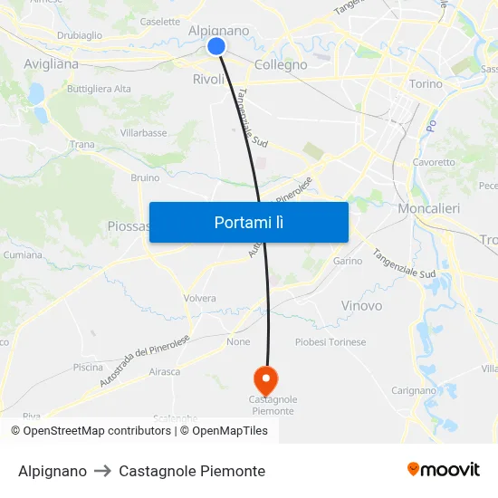 Alpignano to Castagnole Piemonte map