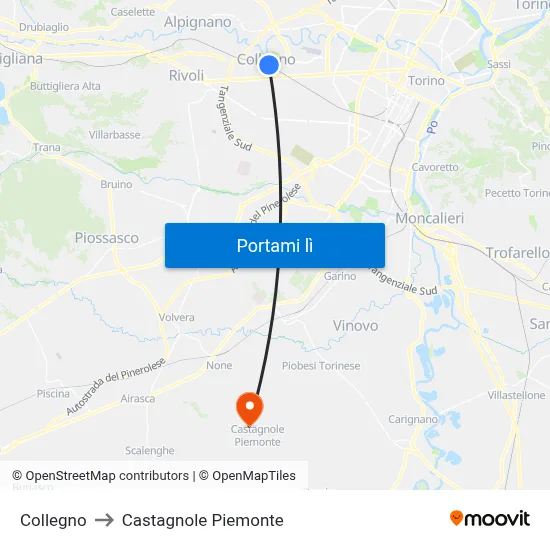 Collegno to Castagnole Piemonte map