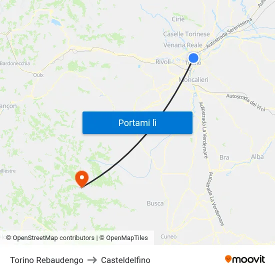 Torino Rebaudengo to Casteldelfino map