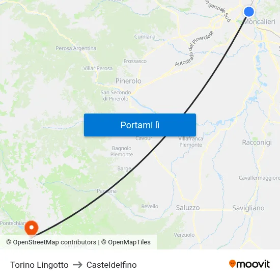 Torino Lingotto to Casteldelfino map