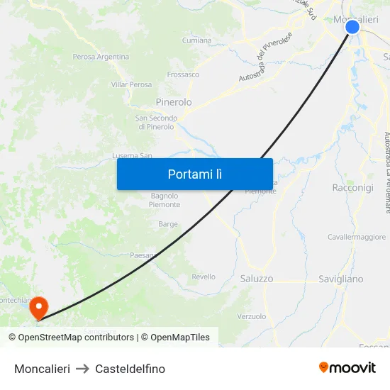 Moncalieri to Casteldelfino map
