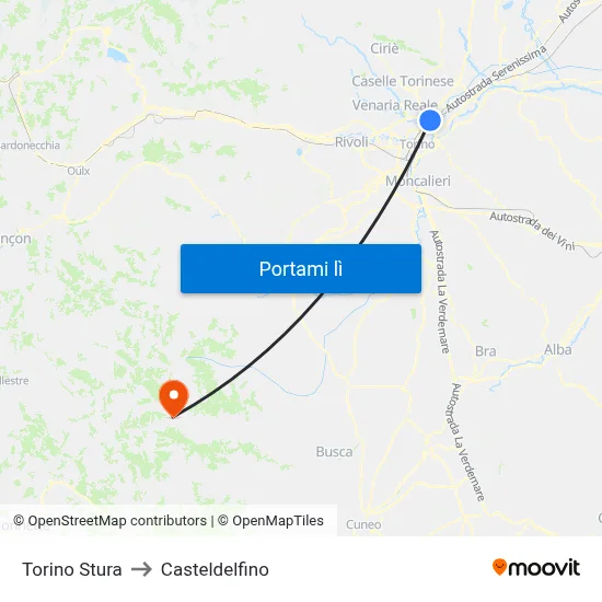 Torino Stura to Casteldelfino map