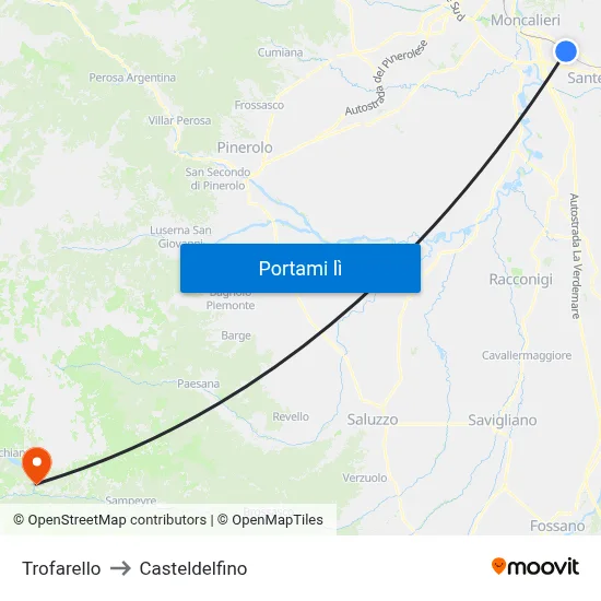 Trofarello to Casteldelfino map
