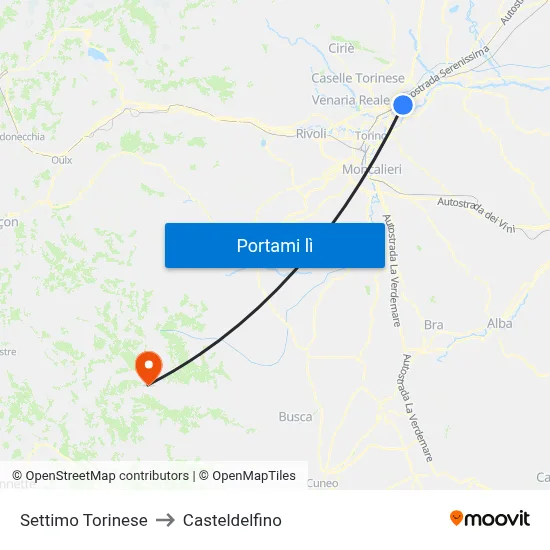 Settimo Torinese to Casteldelfino map
