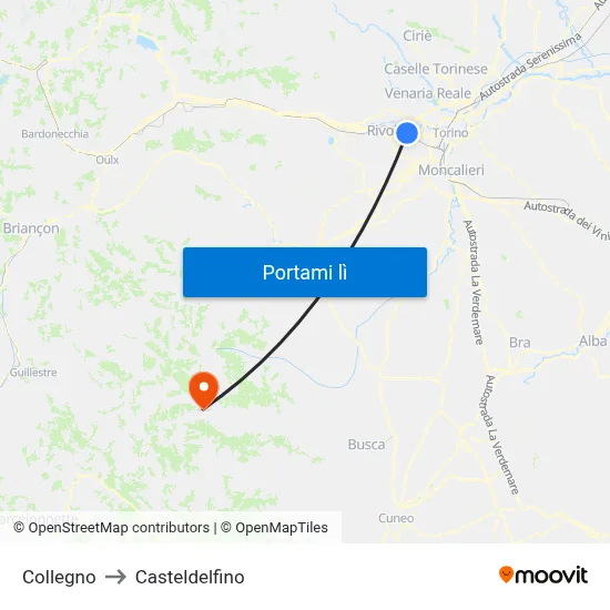 Collegno to Casteldelfino map