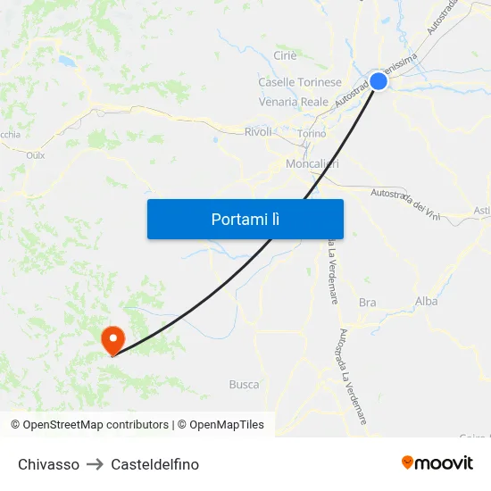 Chivasso to Casteldelfino map
