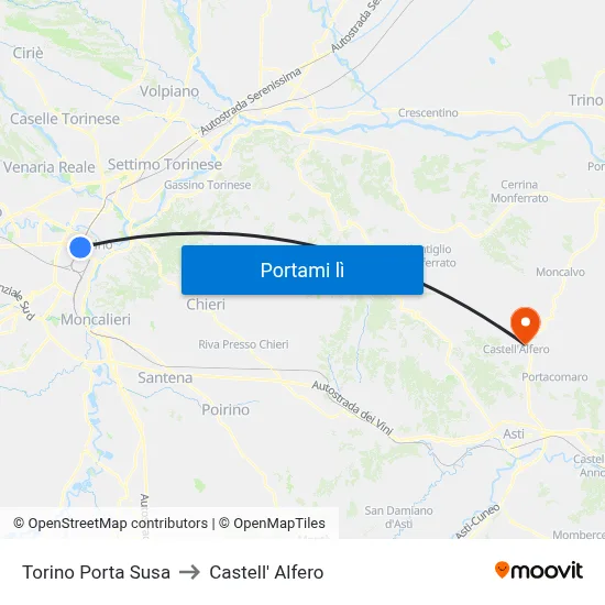 Torino Porta Susa to Castell' Alfero map