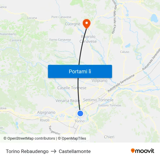 Torino Rebaudengo to Castellamonte map