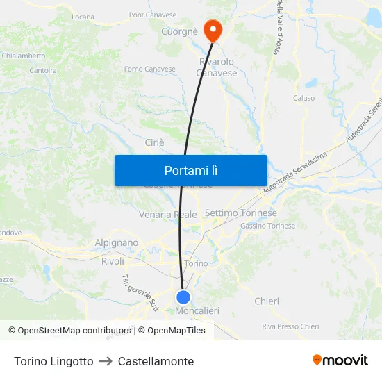 Torino Lingotto to Castellamonte map