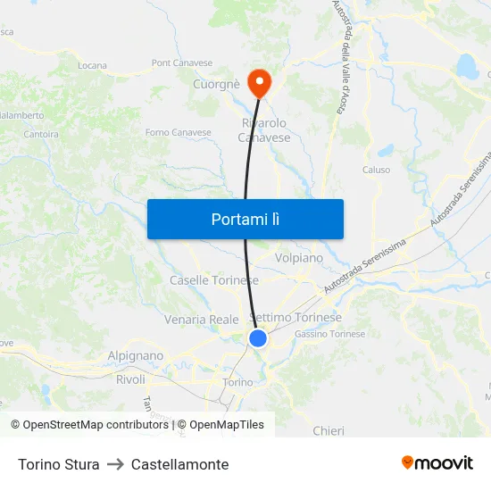 Torino Stura to Castellamonte map