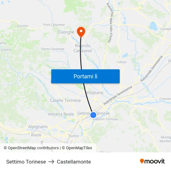 Settimo Torinese to Castellamonte map
