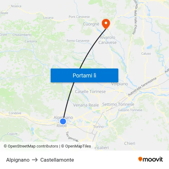 Alpignano to Castellamonte map