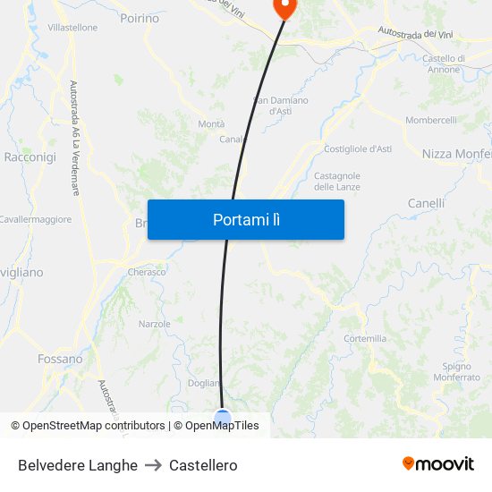Belvedere Langhe to Castellero map