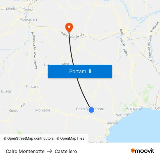 Cairo Montenotte to Castellero map