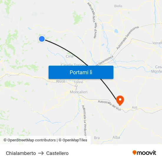 Chialamberto to Castellero map