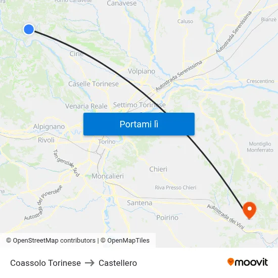 Coassolo Torinese to Castellero map
