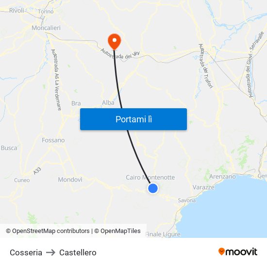 Cosseria to Castellero map