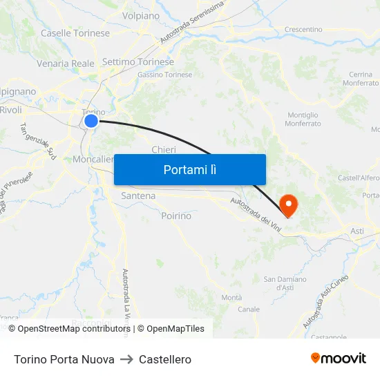 Torino Porta Nuova to Castellero map