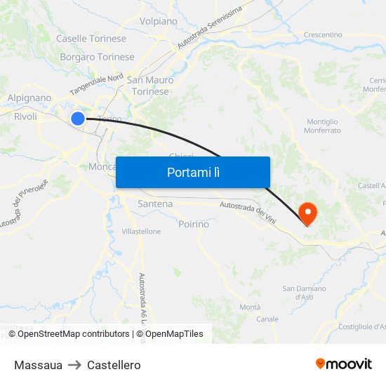 Massaua to Castellero map