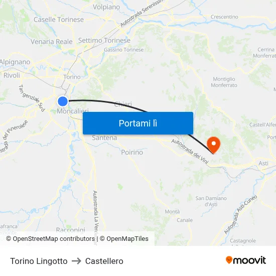 Torino Lingotto to Castellero map