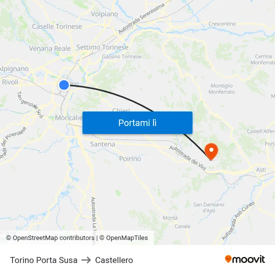 Torino Porta Susa to Castellero map