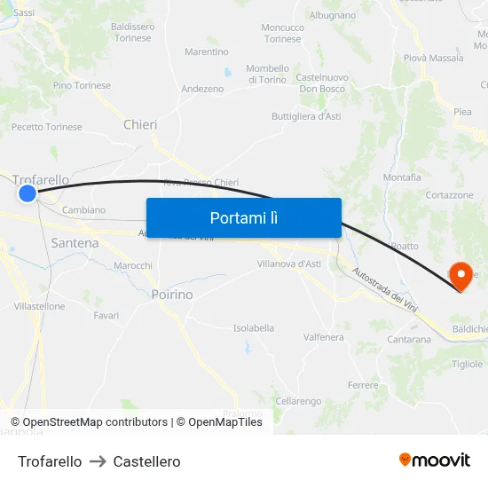 Trofarello to Castellero map