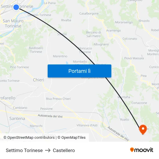 Settimo Torinese to Castellero map