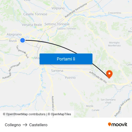 Collegno to Castellero map