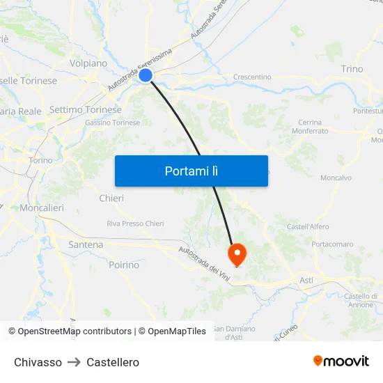 Chivasso to Castellero map