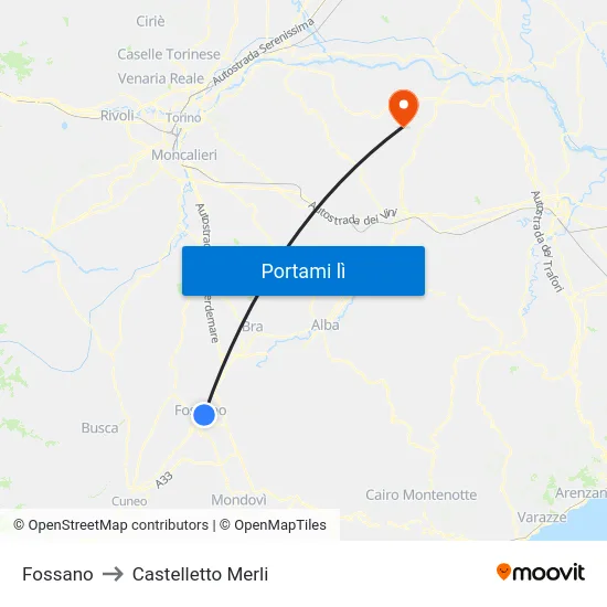 Fossano to Castelletto Merli map