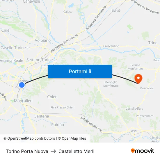 Torino Porta Nuova to Castelletto Merli map