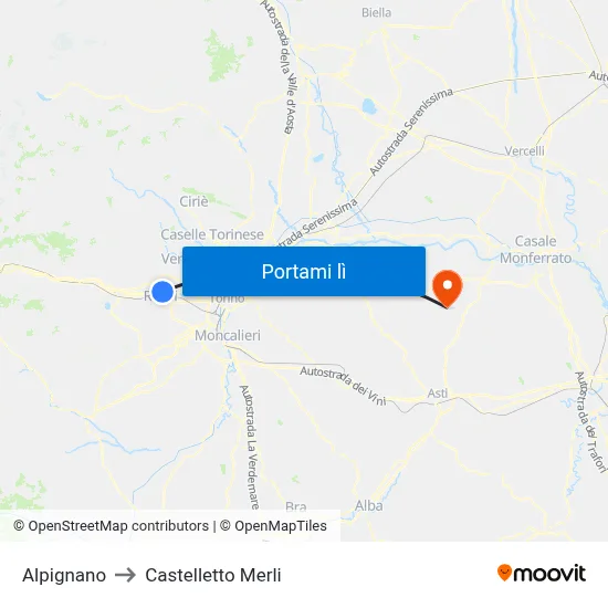 Alpignano to Castelletto Merli map