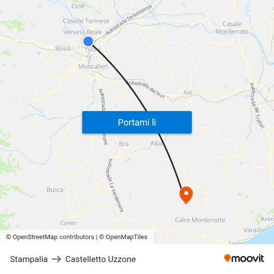 Stampalia to Castelletto Uzzone map