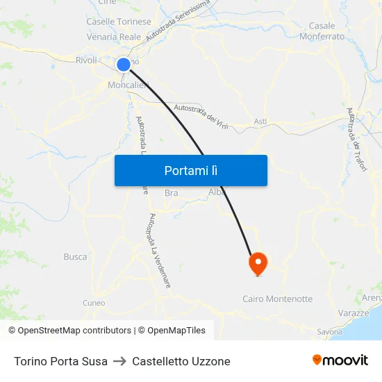 Torino Porta Susa to Castelletto Uzzone map