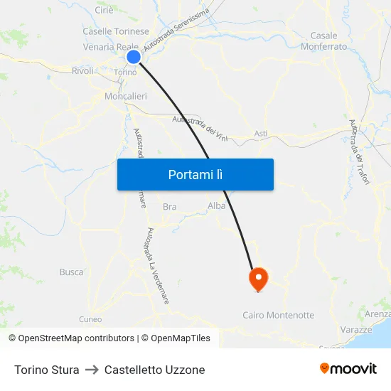 Torino Stura to Castelletto Uzzone map