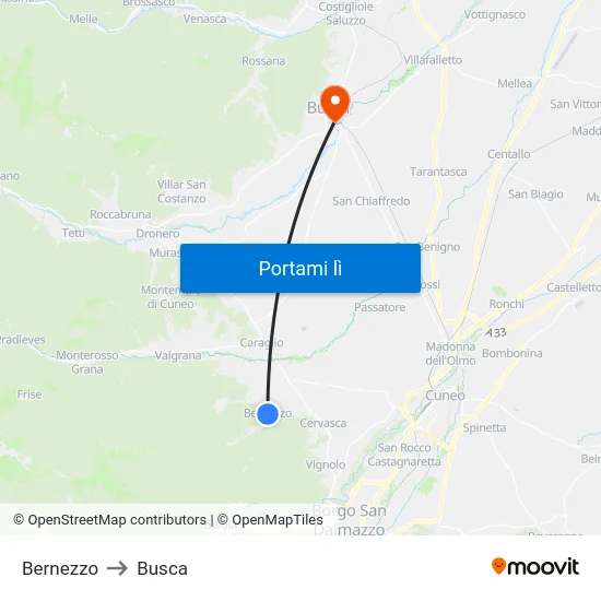 Bernezzo to Busca map
