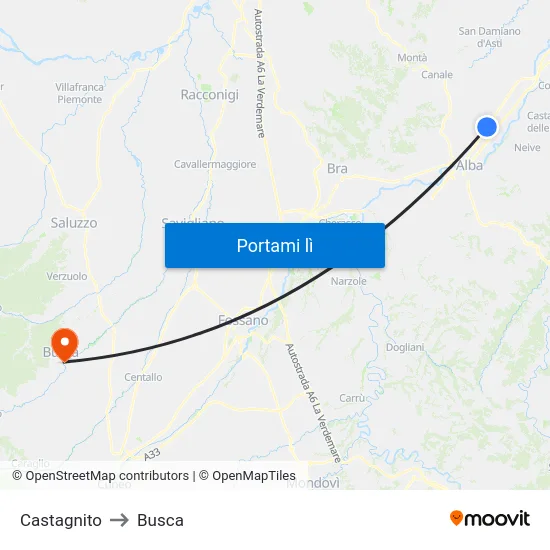 Castagnito to Busca map