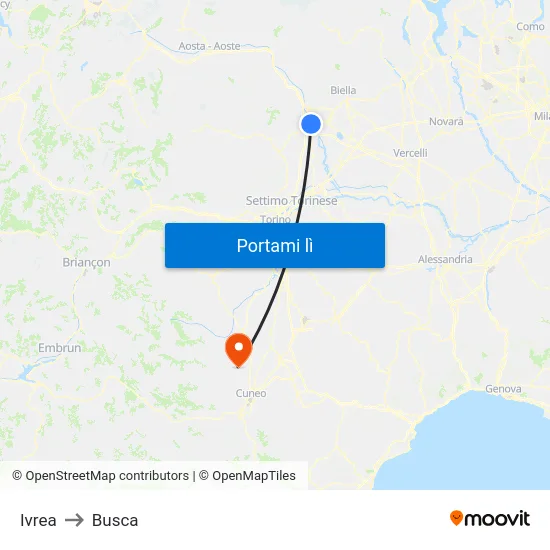 Ivrea to Busca map