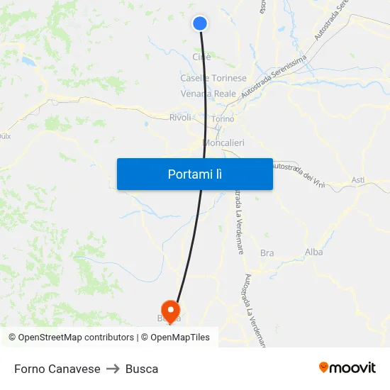 Forno Canavese to Busca map