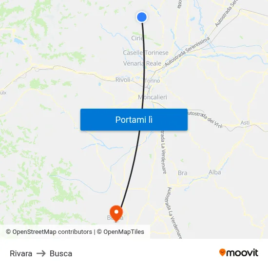 Rivara to Busca map