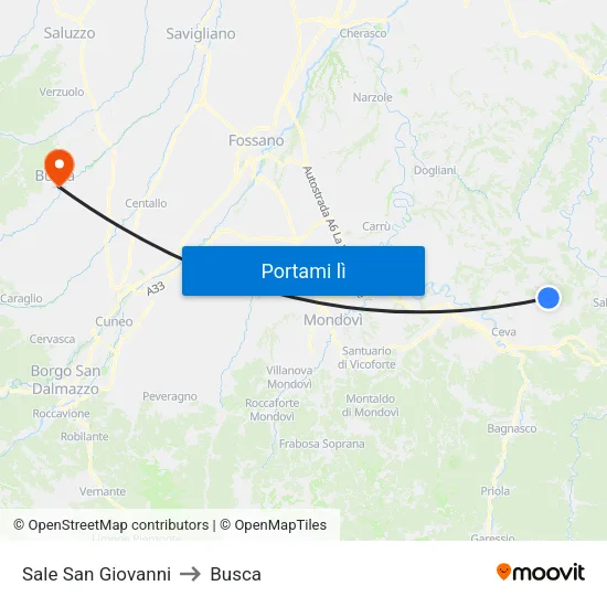 Sale San Giovanni to Busca map