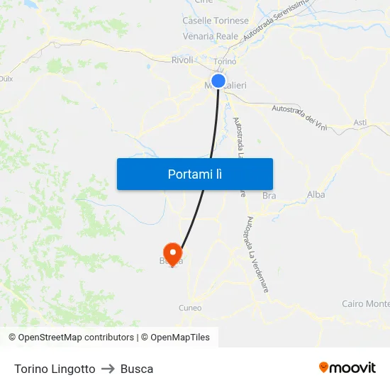 Torino Lingotto to Busca map