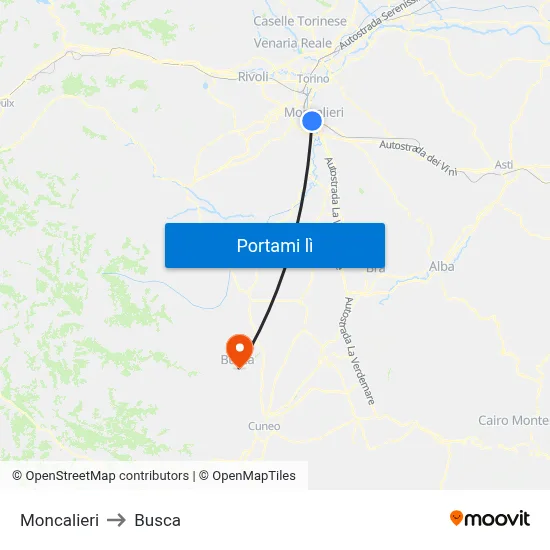 Moncalieri to Busca map