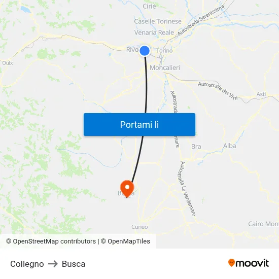 Collegno to Busca map