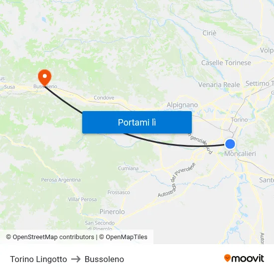 Torino Lingotto to Bussoleno map
